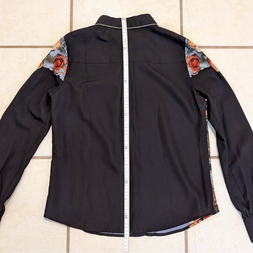 Size Small Vero Moda Floral Blouse Collared Button Down Shirt with Metallic Trim - Picture 11 of 15